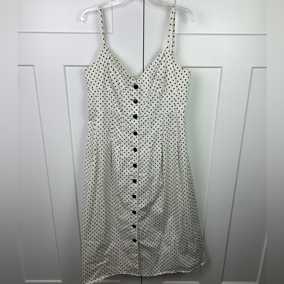 J. Crew 14 Button Front Midi Sun Dress White Black Polka Dot Blake Emily Paris - Picture 3 of 12